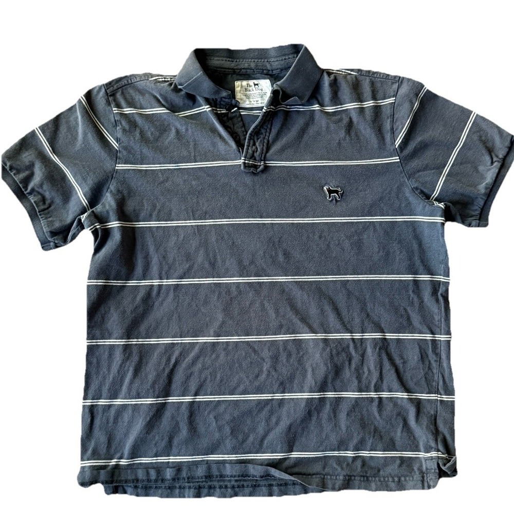Black Dog Tavern Polo Shirt Mens XL Blue White Stripe Nautical Martha's Vineyard